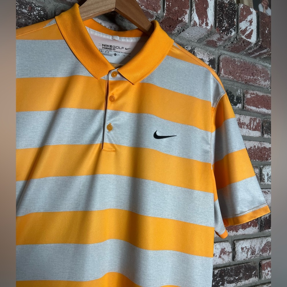 Men's Nike Golf Striped Polo Shirt in Orange and Heather Gray